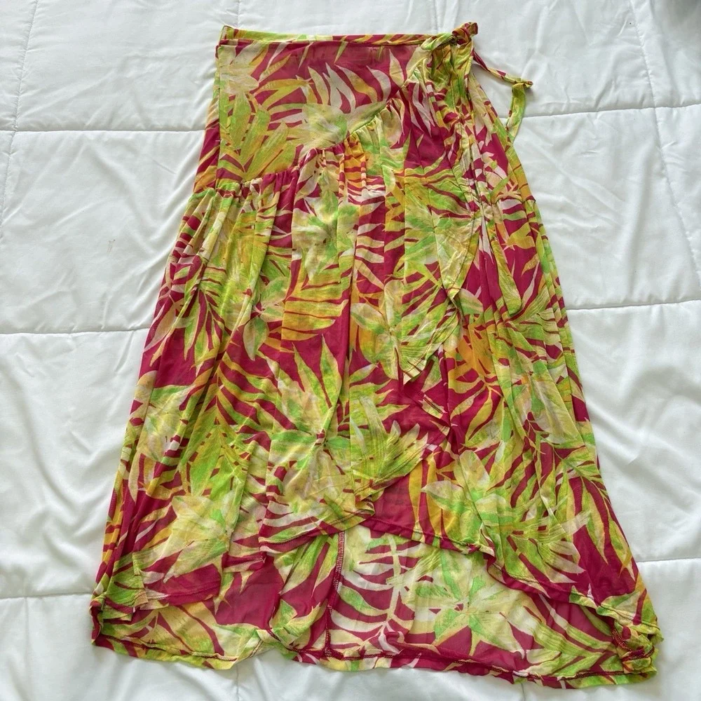 Maxi Skirt Womens Medium Pink Green Floral Tropical Feminine Dainty Hippie Beach